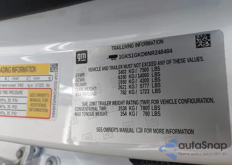 2022 GMC Yukon Xl 2Wd Slt z USA, uszkodzony, nr VIN 1GKS1GKD6NR248484